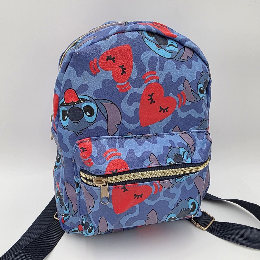Disney Lilo & Stitch Kids Mini Backpack Blue Faux Leather Small Bag Purse NWT